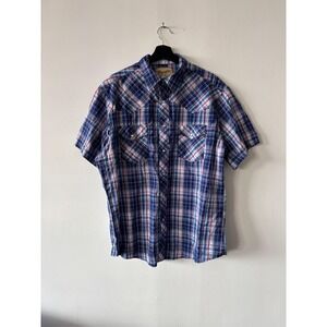 VTG Wrangler Western Snap Shirt XL Plaid Short Sleeve Pearl Snap Cowboy Rodeo